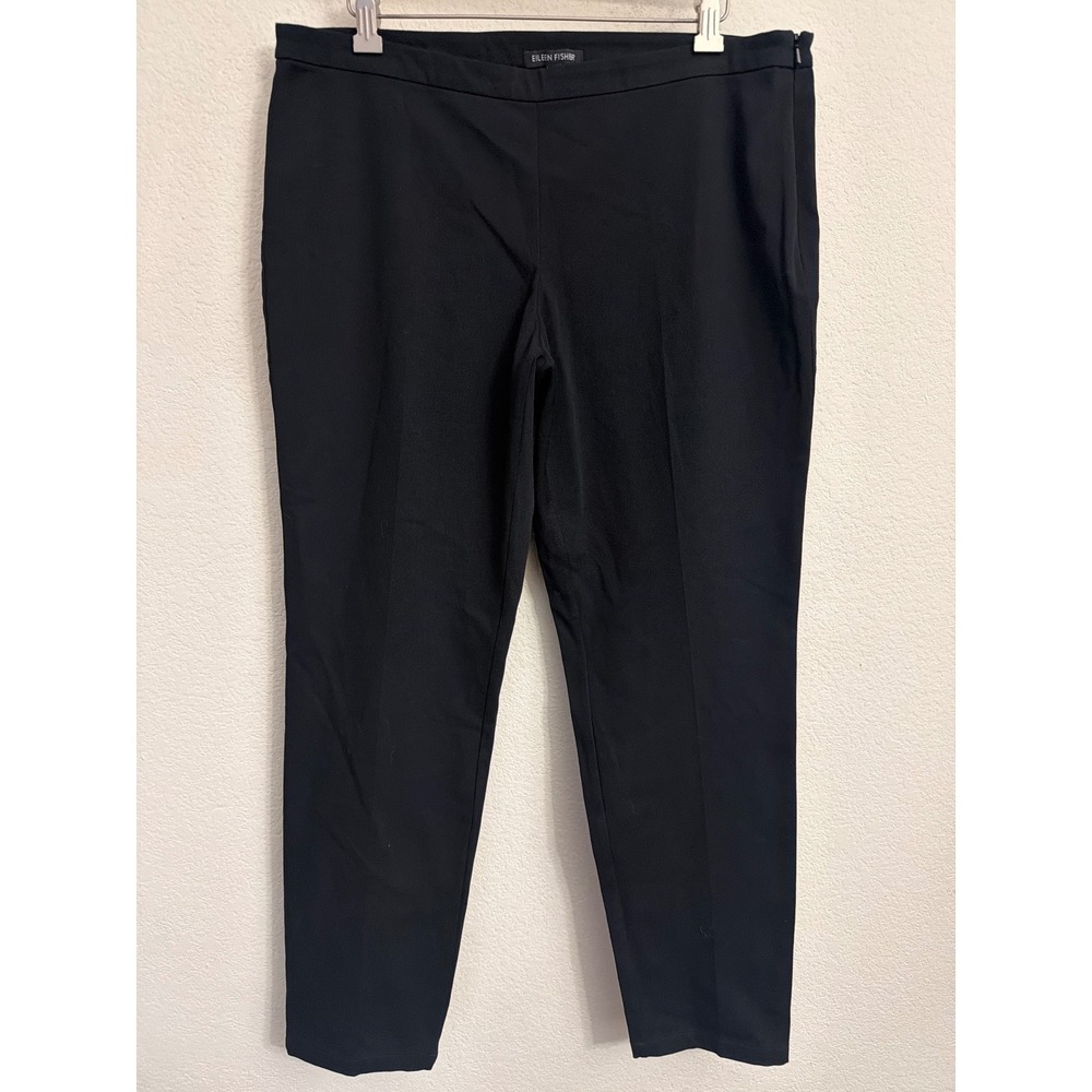 Eileen Fisher Black Organic Cotton Stretch Slim Tapered Side Zip Pants Women 12